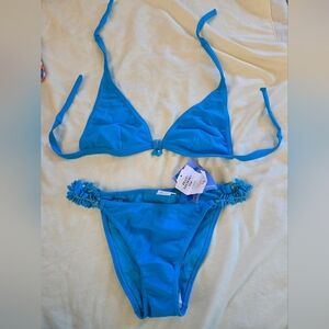 Blue Bikini Set with Beaded Details